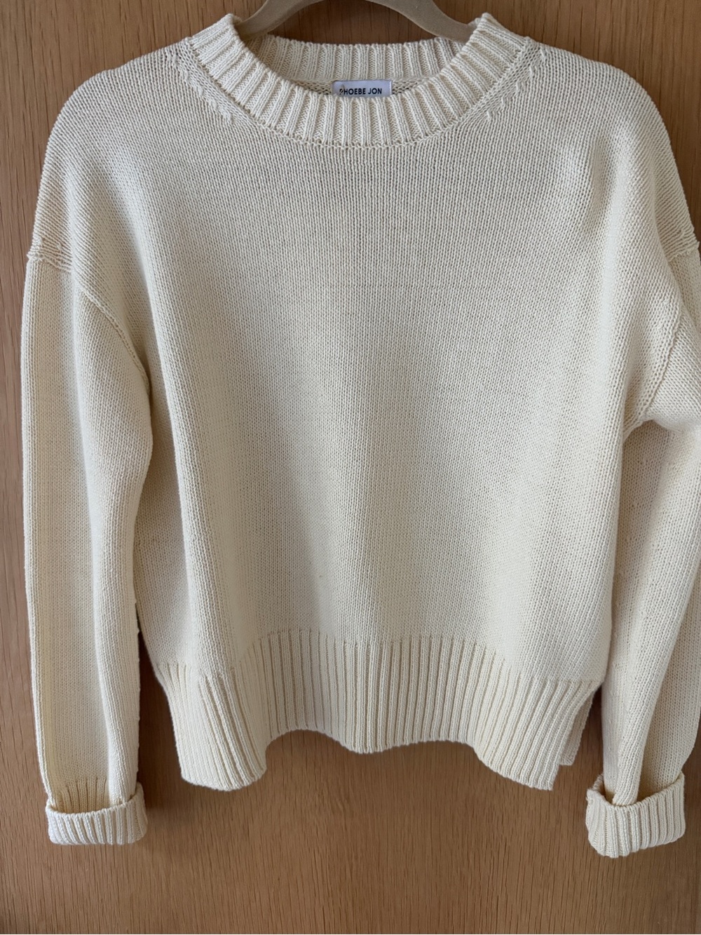 Phoebe Jon Cotton Crewneck Sweater in Cream — Classic Relaxed Knit